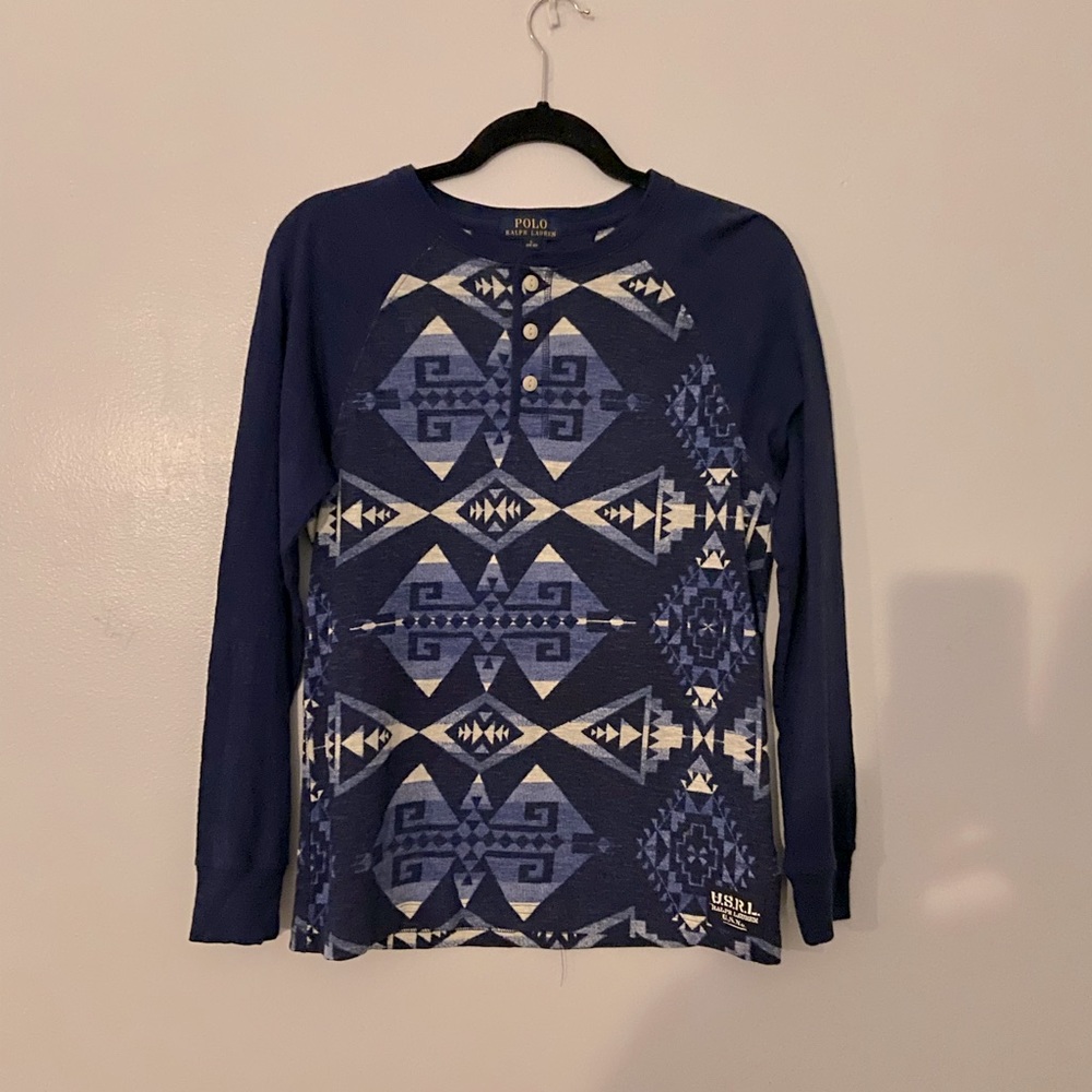 Boy large 14-16 Ralph Lauren Polo long sleeve navy blue shirt